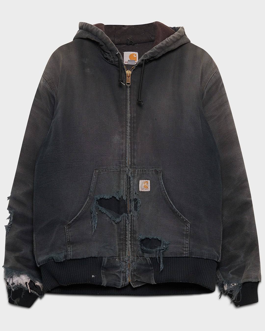 Thrashed Black Carhartt Hooded Jacket