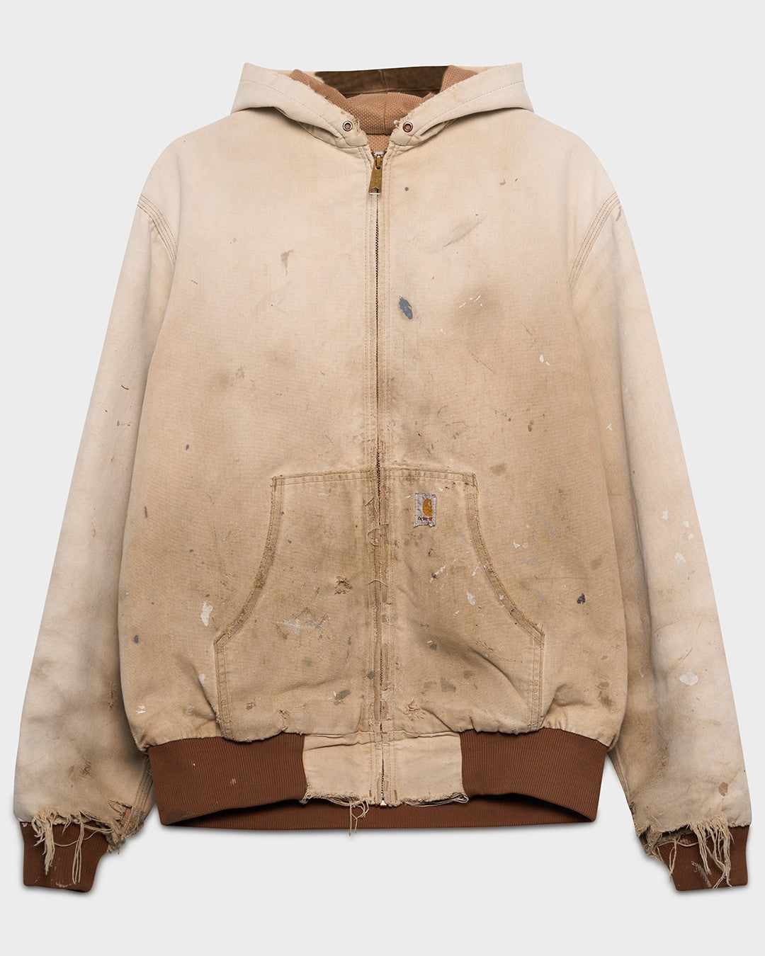 Distressed Tan Carhartt Hooded Jacket