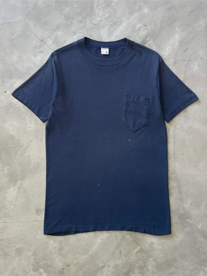 JCPenney Navy Blue Blank Pocket T-Shirt - 60s/70s - M