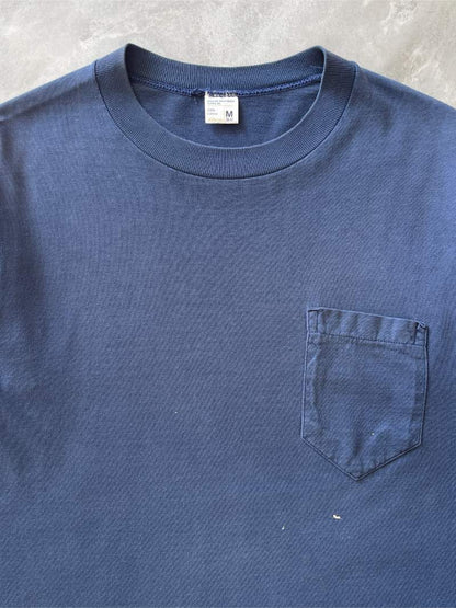 JCPenney Navy Blue Blank Pocket T-Shirt - 60s/70s - M