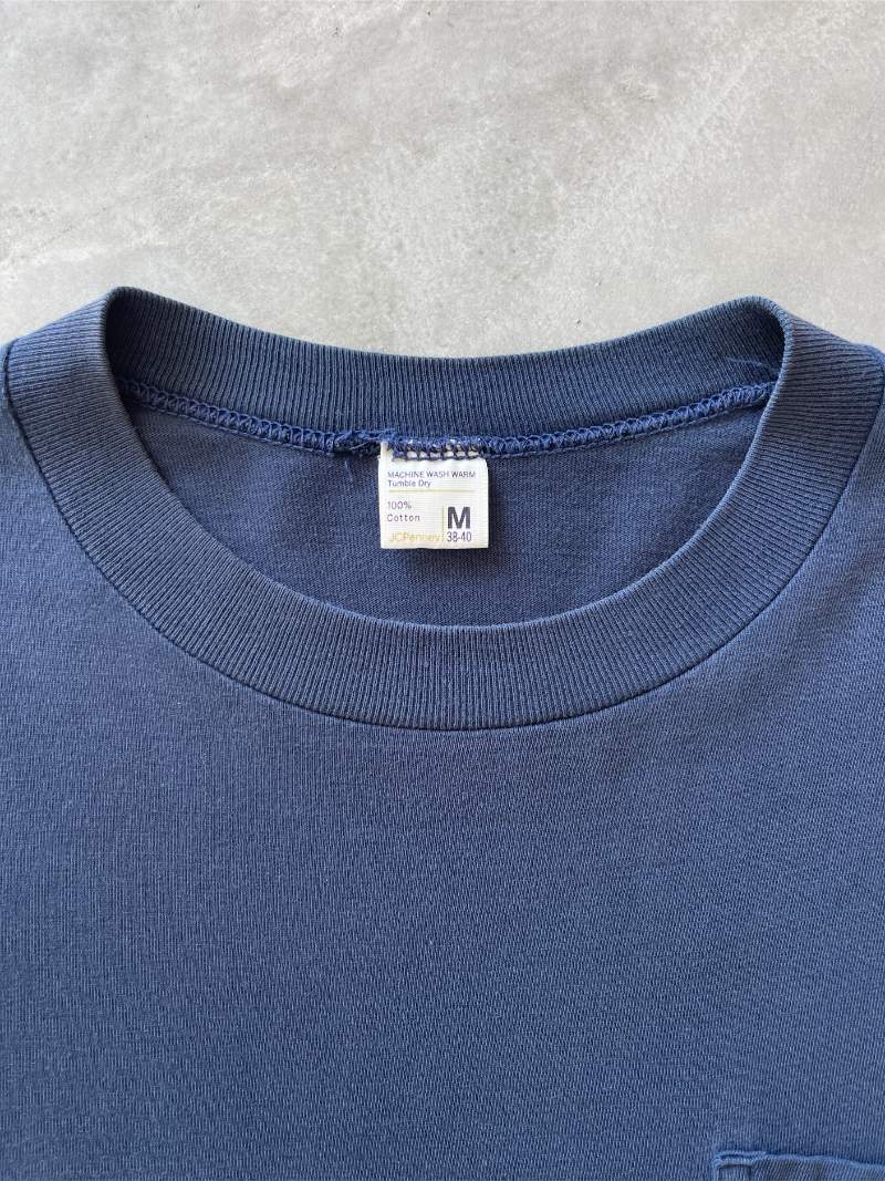 JCPenney Navy Blue Blank Pocket T-Shirt - 60s/70s - M