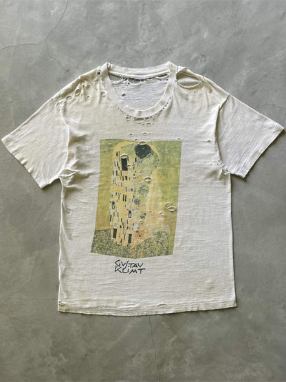 White Thrased Gustav Klimt The Kiss Art T-Shirt - 90s - L/XL