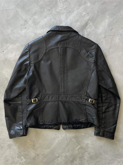 Black Leather Jacket - 60s/70s - S/M