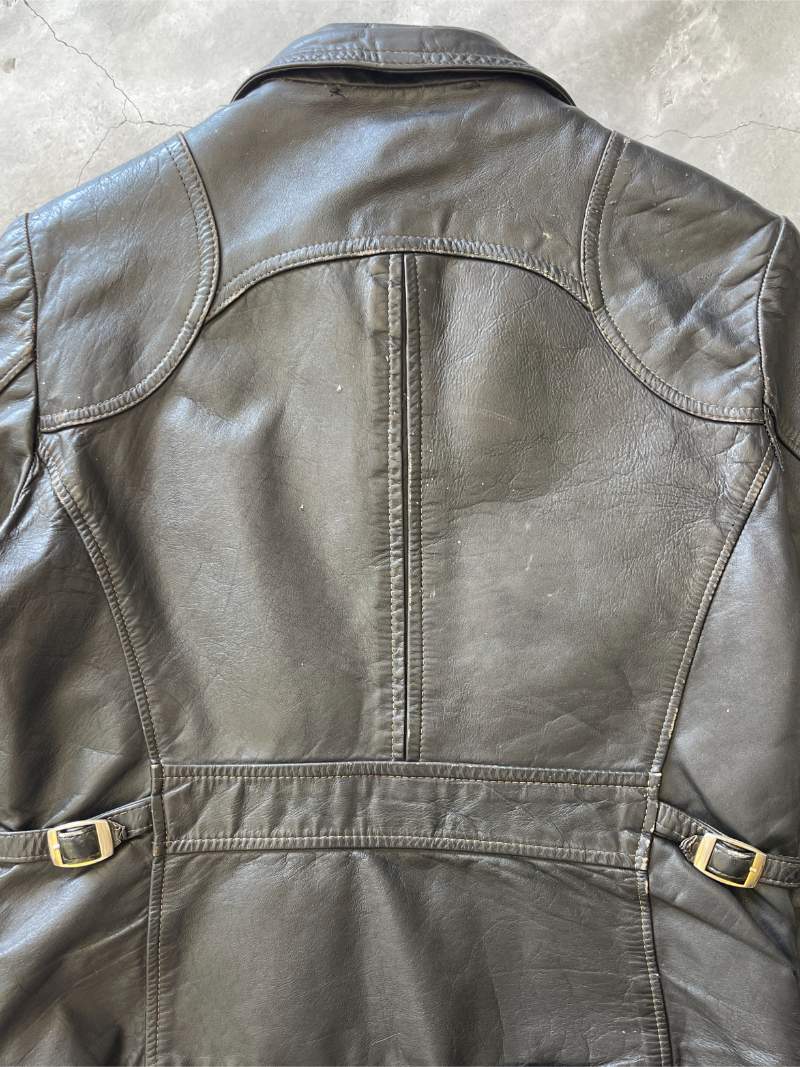 Black Leather Jacket - 60s/70s - S/M