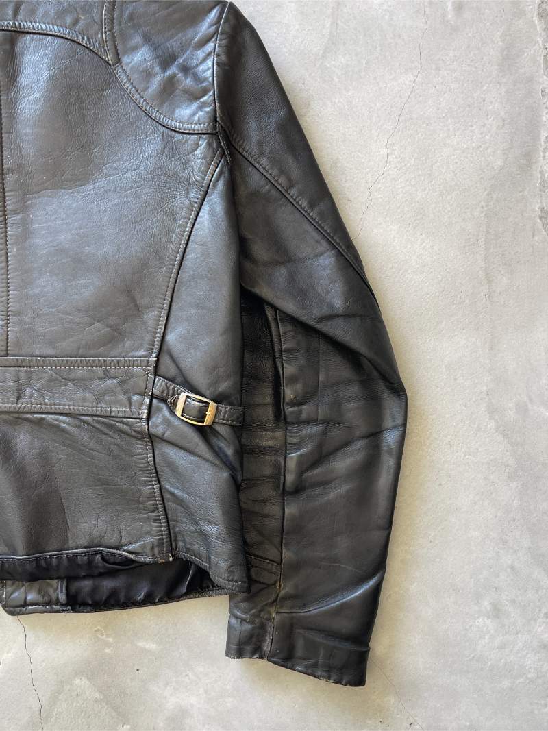 Black Leather Jacket - 60s/70s - S/M