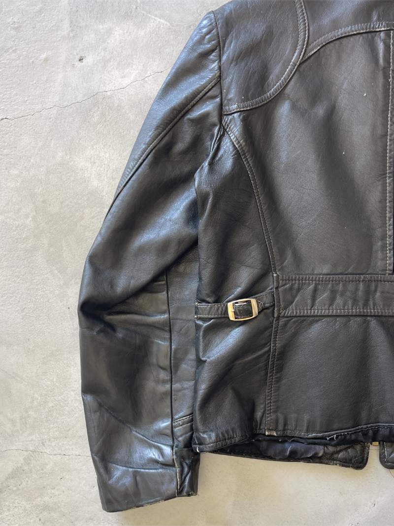 Black Leather Jacket - 60s/70s - S/M