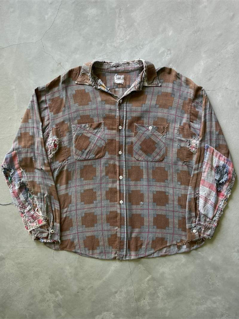 Brown Heavily Repaired Beal Flannel - 50s/60s - XL