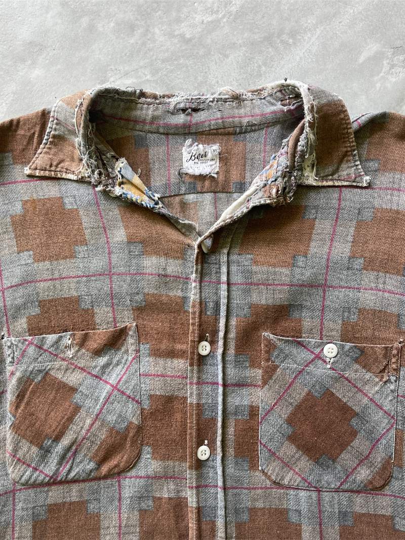 Brown Heavily Repaired Beal Flannel - 50s/60s - XL