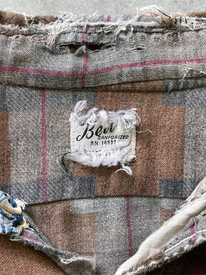 Brown Heavily Repaired Beal Flannel - 50s/60s - XL