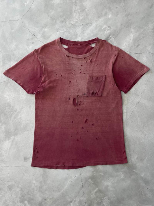 Sun Faded Maroon Pocket T-Shirt - S