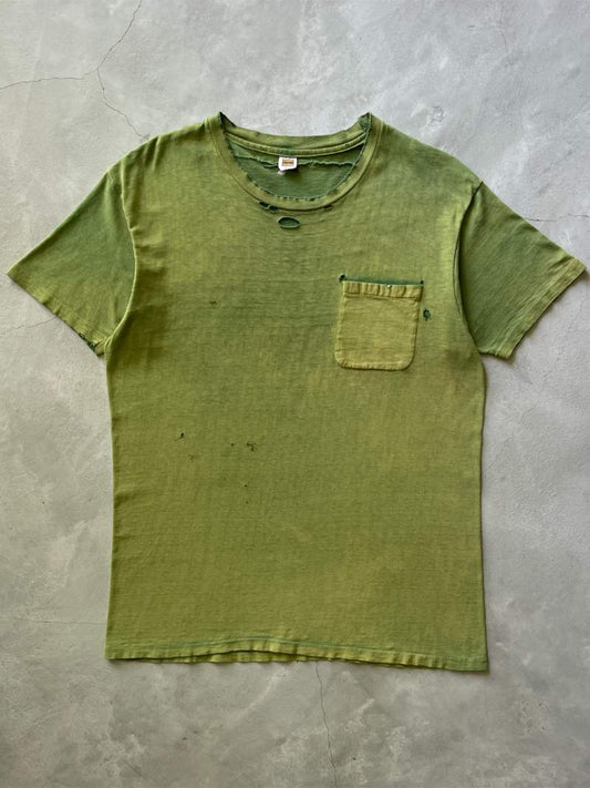 Swamp Green Hanes Pocket T-Shirt - 60s - XL