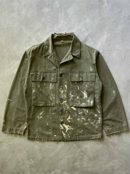 Painted Military Green 13 Star HBT Shirt - 40s - L