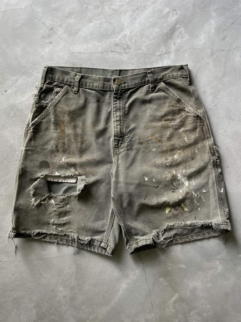 Thrashed Mos Green Carhartt Carpenter Shorts - 00s - 36"