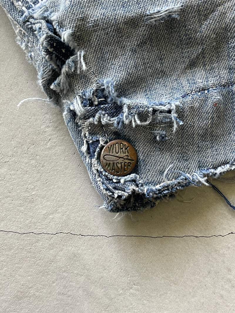 Thrashed & Repaired Sun Faded Work Master Cropped Denim Jacket - 50s - L