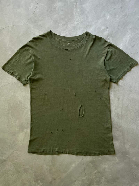 Thrashed Military Green Blank T-Shirt - 50s/60s - M/L