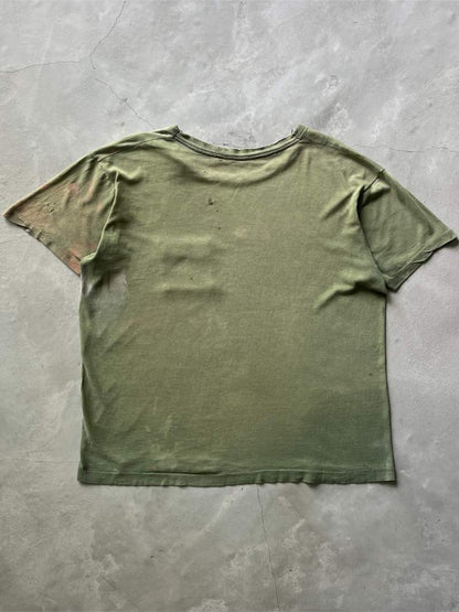 Sun Faded Avocado Green Blank Pocket T-Shirt - 60s - L/XL