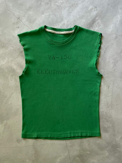 Emerald Green Electronics Stencil Cut-Off T-Shirt - 50s/60s - XS/S