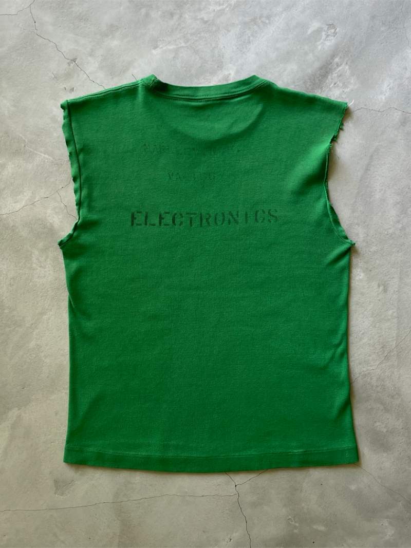 Emerald Green Electronics Stencil Cut-Off T-Shirt - 50s/60s - XS/S