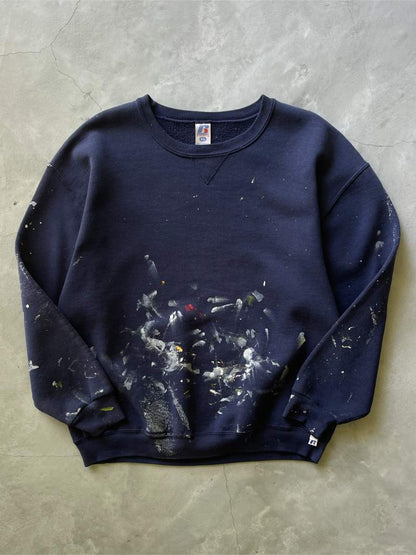 Painted Navy Blue Russell Athletic Sweatshirt - 00s - XL