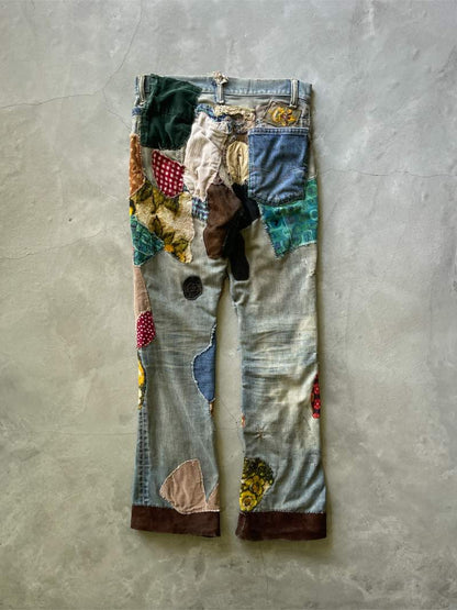 Hippie Patchwork Lee Flared Denim Jeans - 60s - 31”