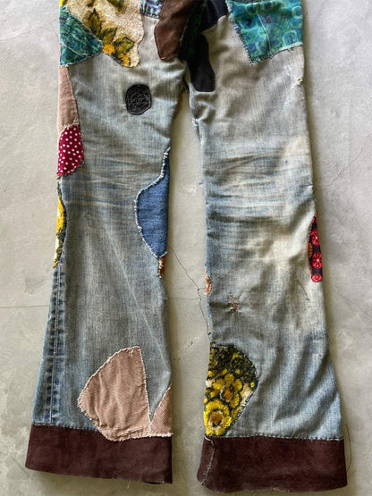 Hippie Patchwork Lee Flared Denim Jeans - 60s - 31”