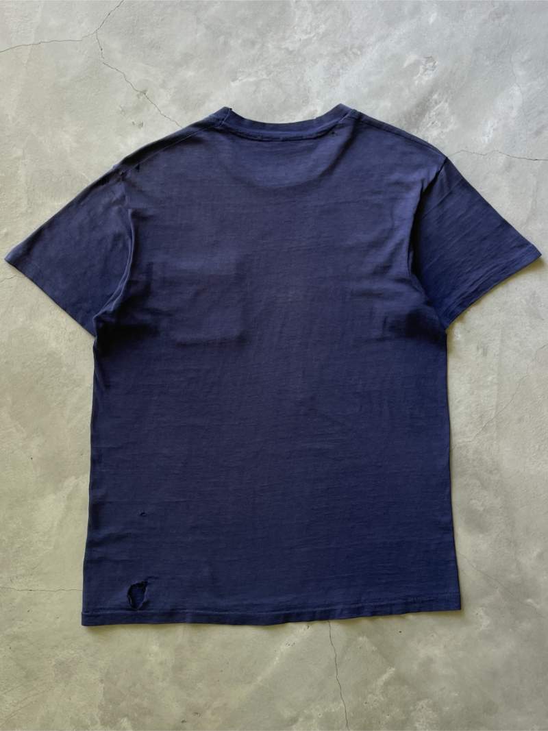 Distressed Navy Blue Pocket T-Shirt - 60s/70s - M/L