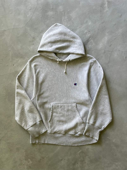 Heather Grey Champion Reverse Weave Hoodie - 80s - M