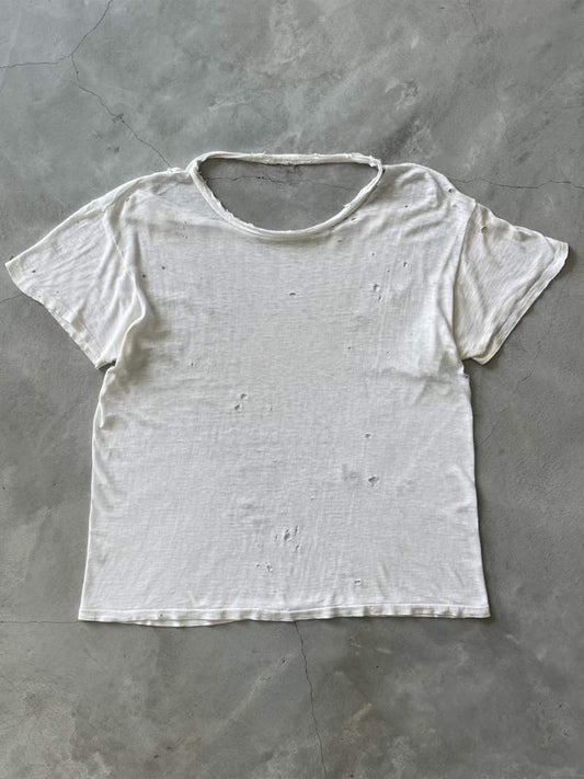 Back Gashed White Blank T-Shirt - 50s - M/L