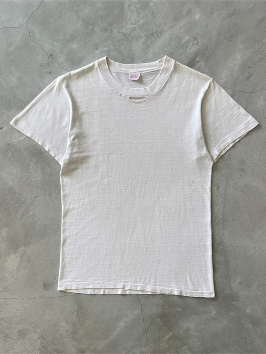 Neck Gashed Blank White T-Shirt - 60s - S