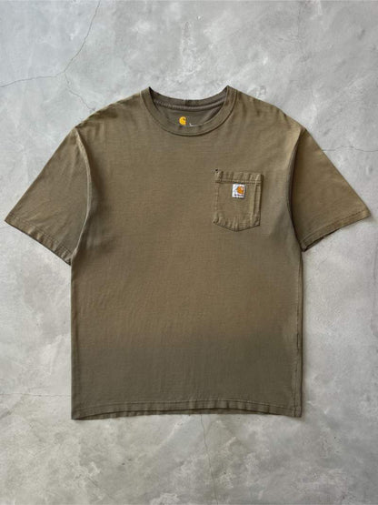 Sun Faded Olive Green Carhartt Pocket T-Shirt - 90s/00s - L/XL