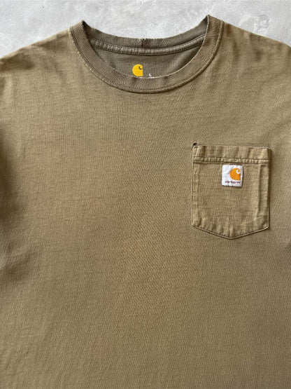 Sun Faded Olive Green Carhartt Pocket T-Shirt - 90s/00s - L/XL