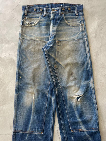 Prison Blue Denim Double Knee Pants - 34"