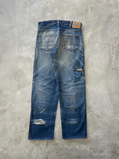 Prison Blue Denim Double Knee Pants - 34"