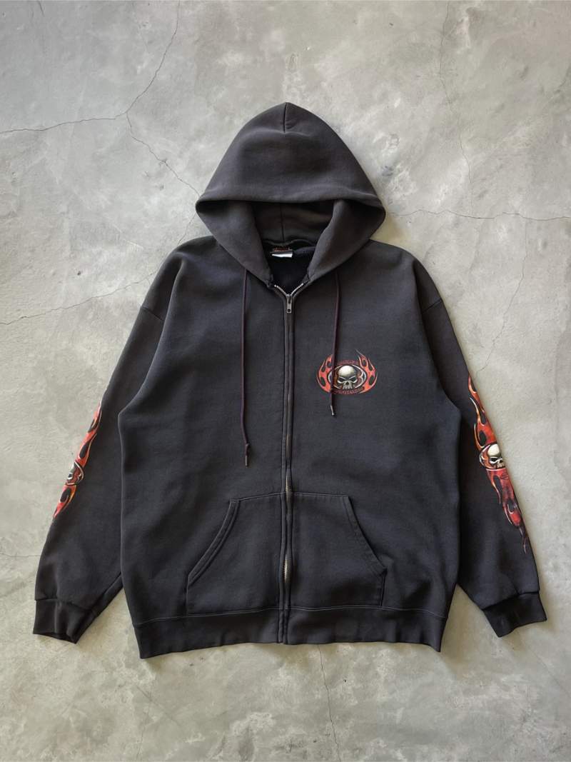 Harley Davidson Skull Flames Zip-Up Hoodie - L/XL