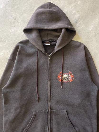 Harley Davidson Skull Flames Zip-Up Hoodie - L/XL