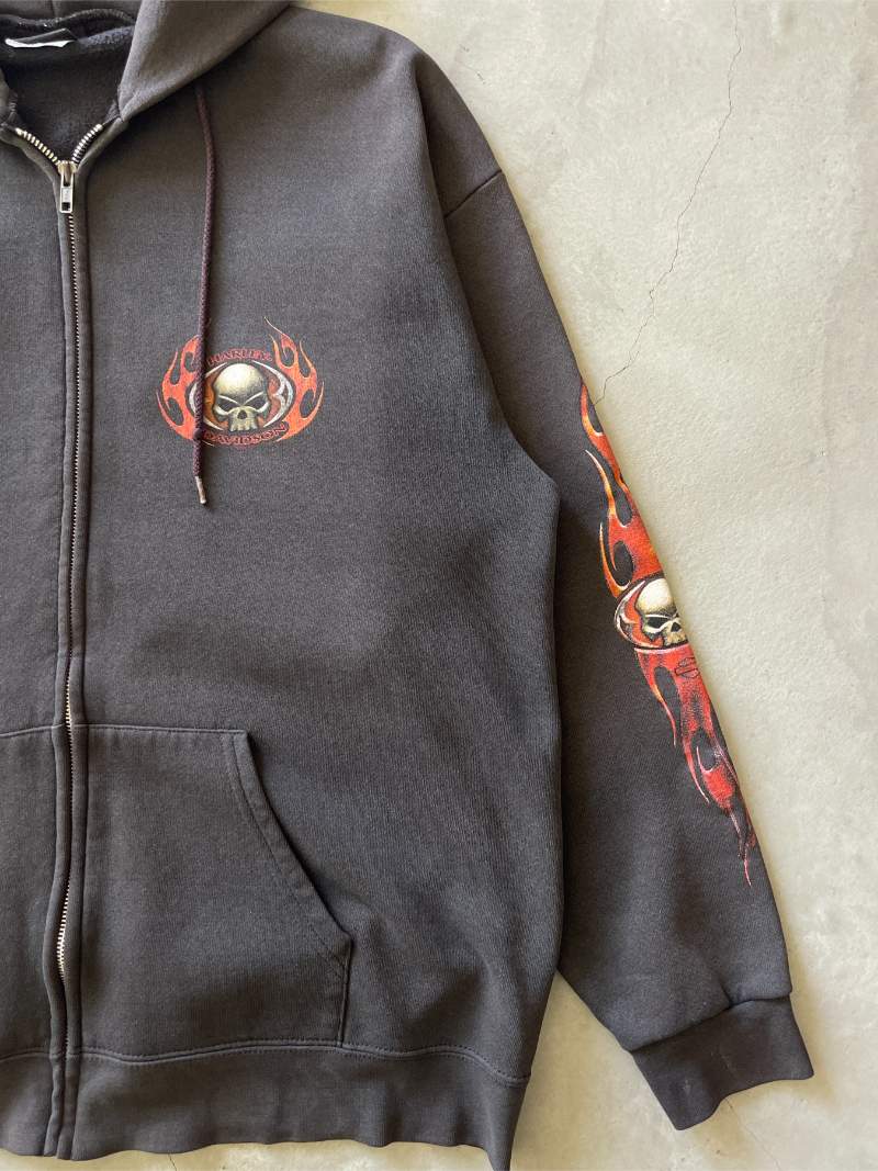 Harley Davidson Skull Flames Zip-Up Hoodie - L/XL