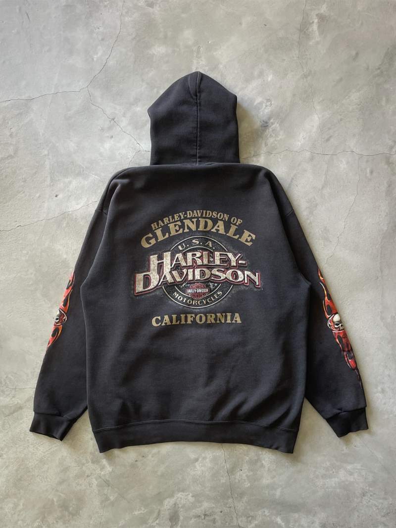 Harley Davidson Skull Flames Zip-Up Hoodie - L/XL