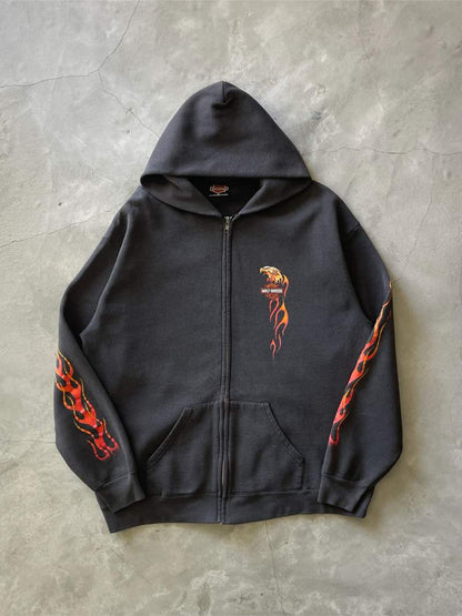 Harley Davidson Flames Zip-Up Hoodie - L/XL