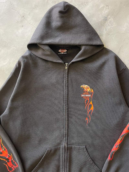 Harley Davidson Flames Zip-Up Hoodie - L/XL