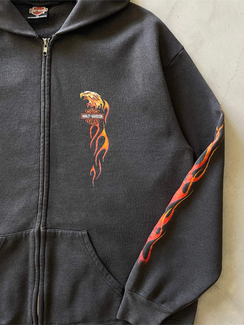 Harley Davidson Flames Zip-Up Hoodie - L/XL