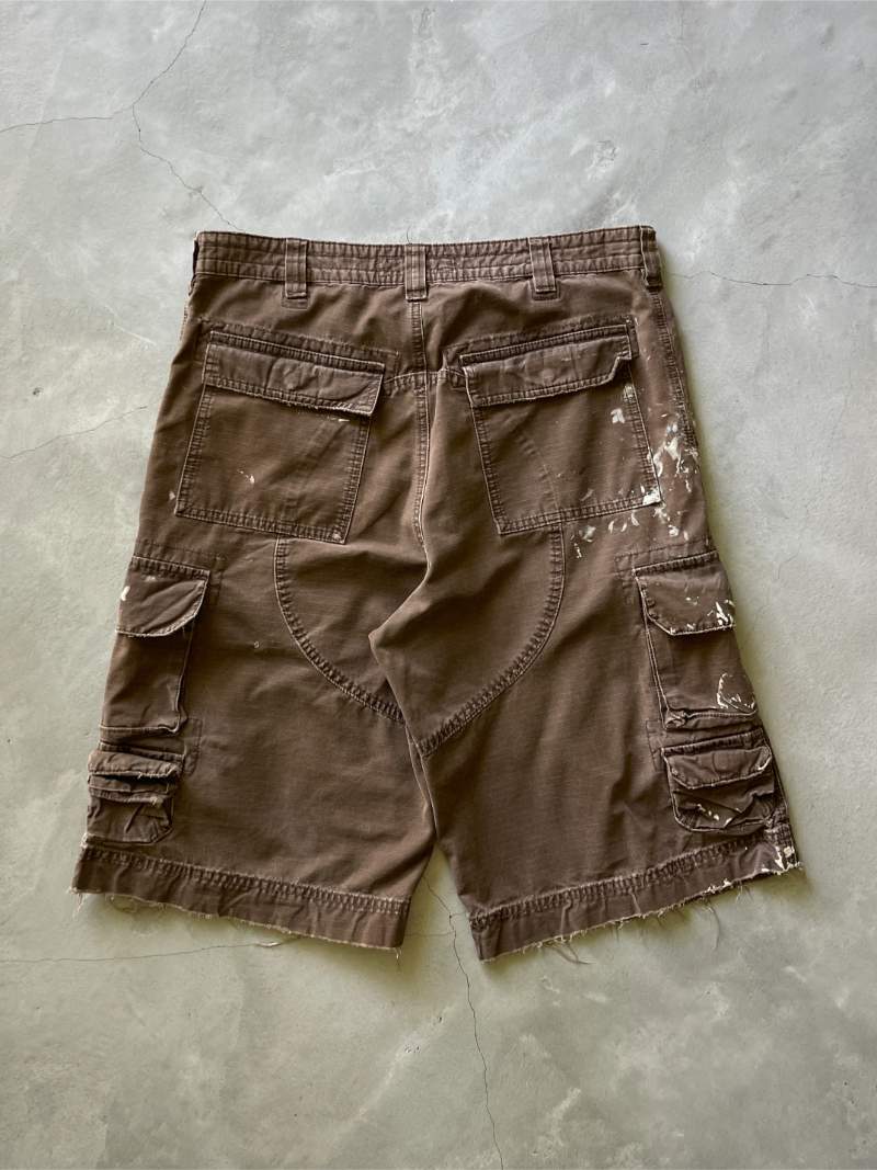 Brown Painted Cargo Shorts - 00s - 34"