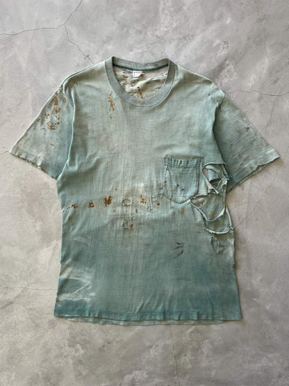 Thrashed/Rust Stained Green Pocket T-Shirt - 70s - L/XL