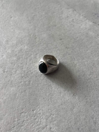 .925 Silver & Black Onyx Ring - Size -6