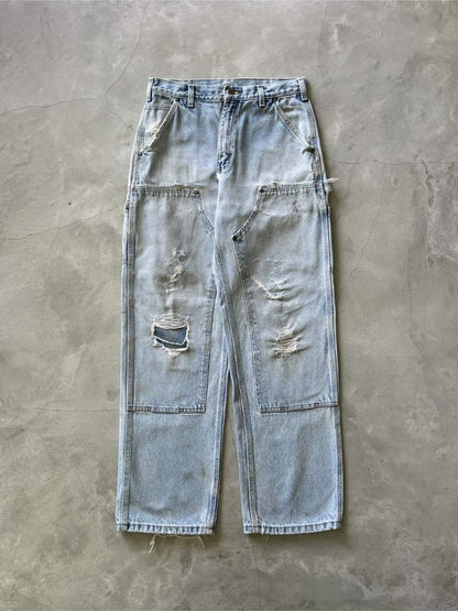 Distressed Light Wash Denim Carhartt Double Knees - 90s - 32"