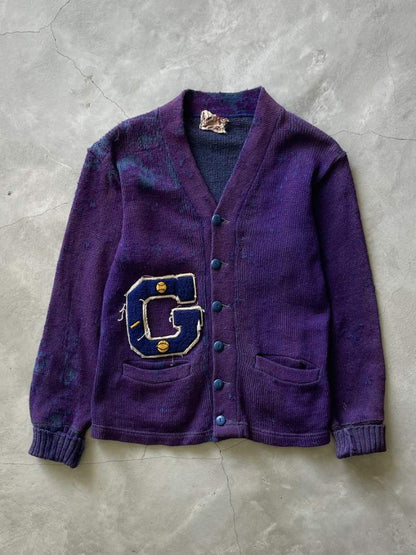 Distressed Purple Wool Cardigan - 50s/60s - XS/S