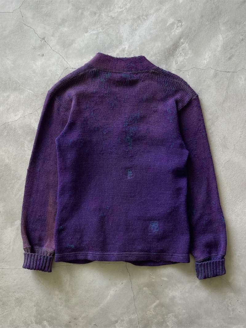 Distressed Purple Wool Cardigan - 50s/60s - XS/S