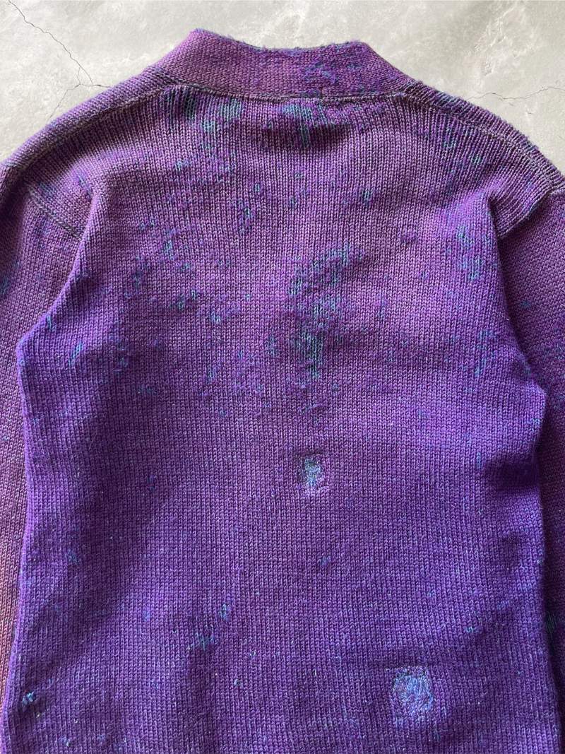 Distressed Purple Wool Cardigan - 50s/60s - XS/S