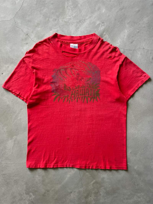 Distressed Red Hawaii T-Shirt - 90s - L