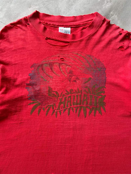 Distressed Red Hawaii T-Shirt - 90s - L