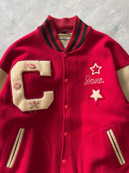 Red Star Leather Varsity Jacket - L/XL